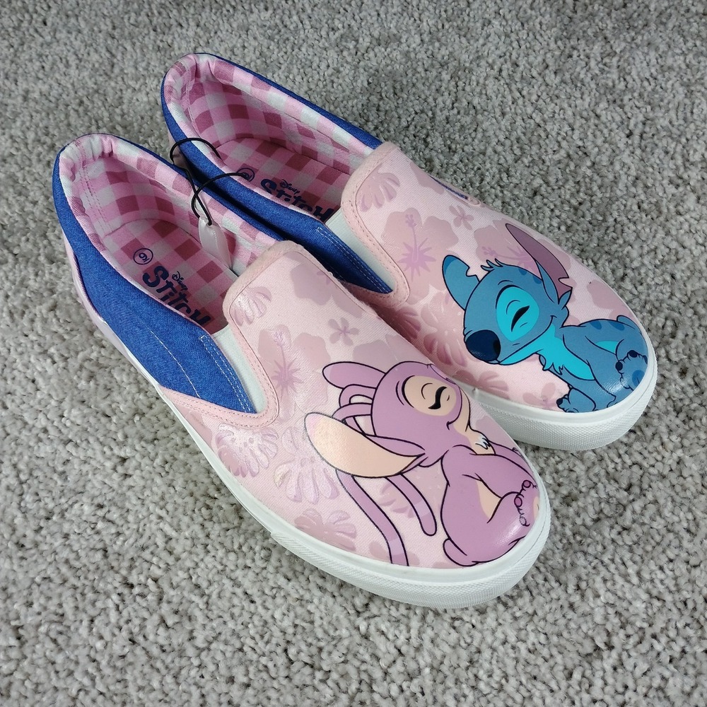 NEW Disney Ground Up Stitch & Angel Slip On Canvas Sneakers Shoes Womens Size 9